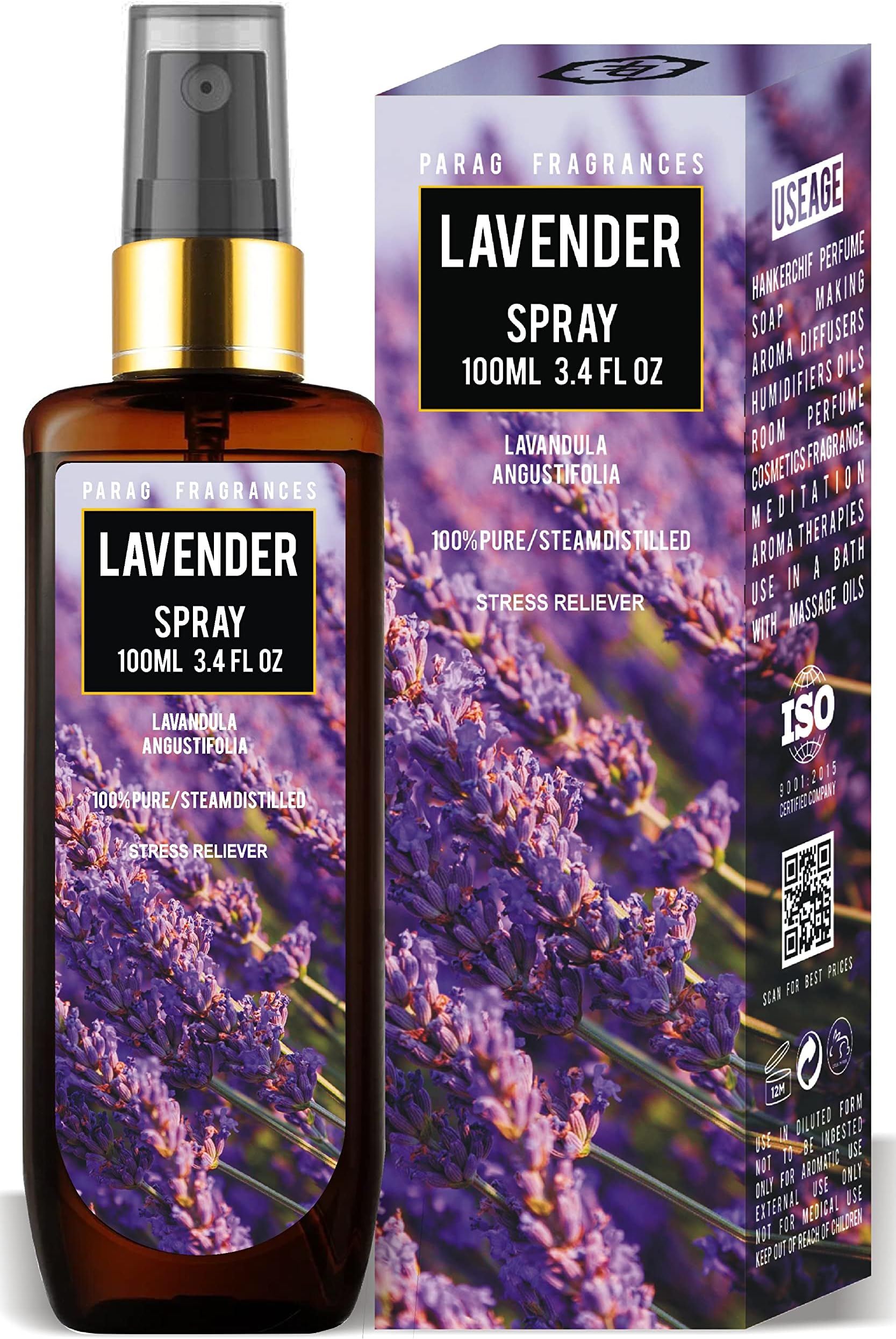 Parag Fragrances Essential Oil Room Spray For 24 Hours Freshness & Fragrance at Home and Any Where/Spreding Positive Energy, Best For Relaxation, Natural Essential Oil Air Freshener / 100ml / Lavender