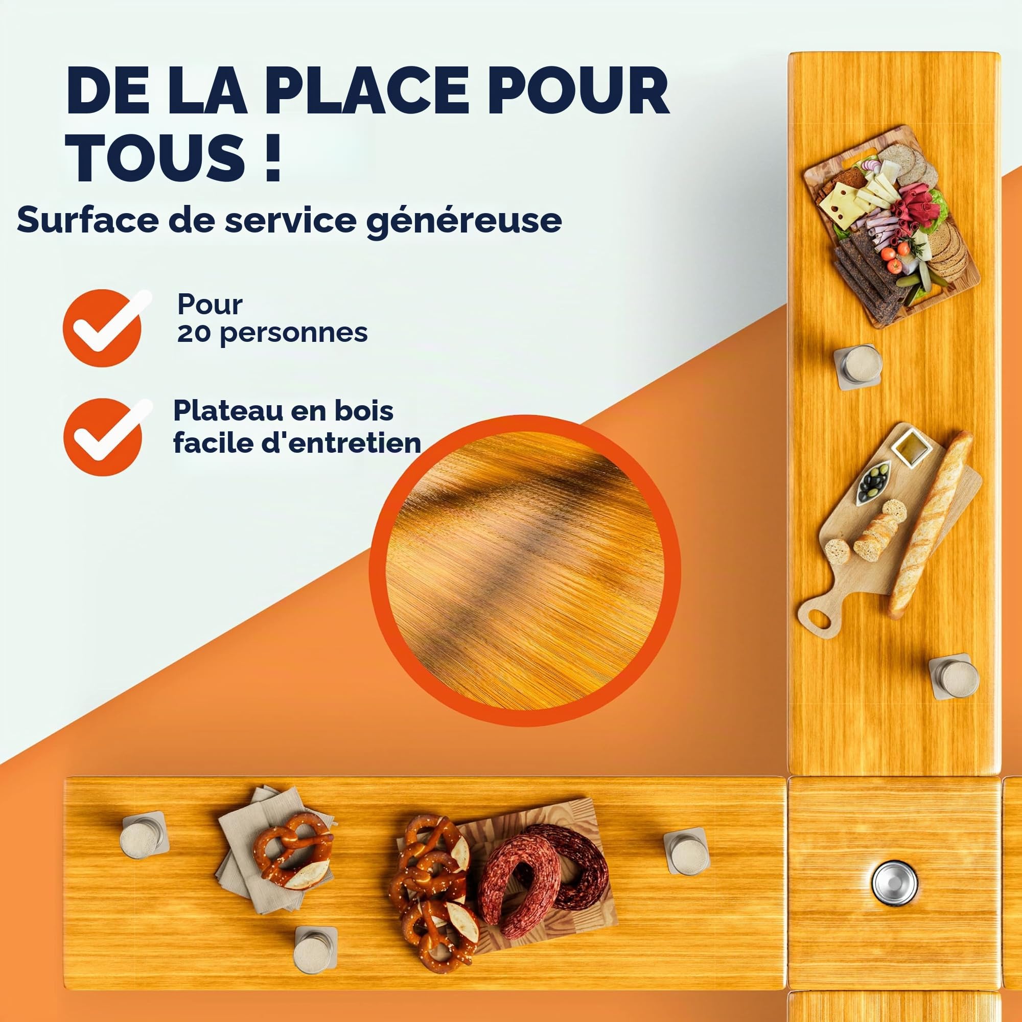 Casaria Table en Bois Quattro Table de Jardin Pliables pour 20 Personnes Max Table de réception Haute fête Mange Debout