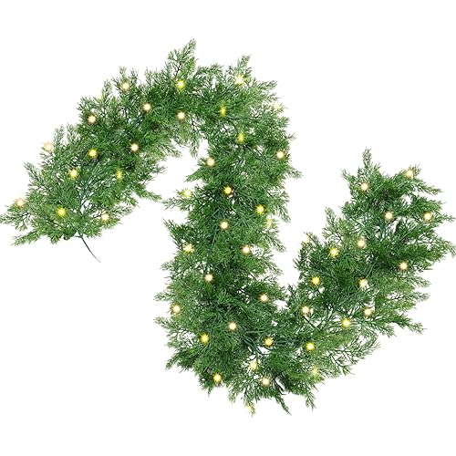 CEWOR 6FT Christmas Garland Artificial Cedar Garland with 100 LED Lights String, Christmas Greenery Garland for Winter Holiday Indoor Outdoor Christmas Decor