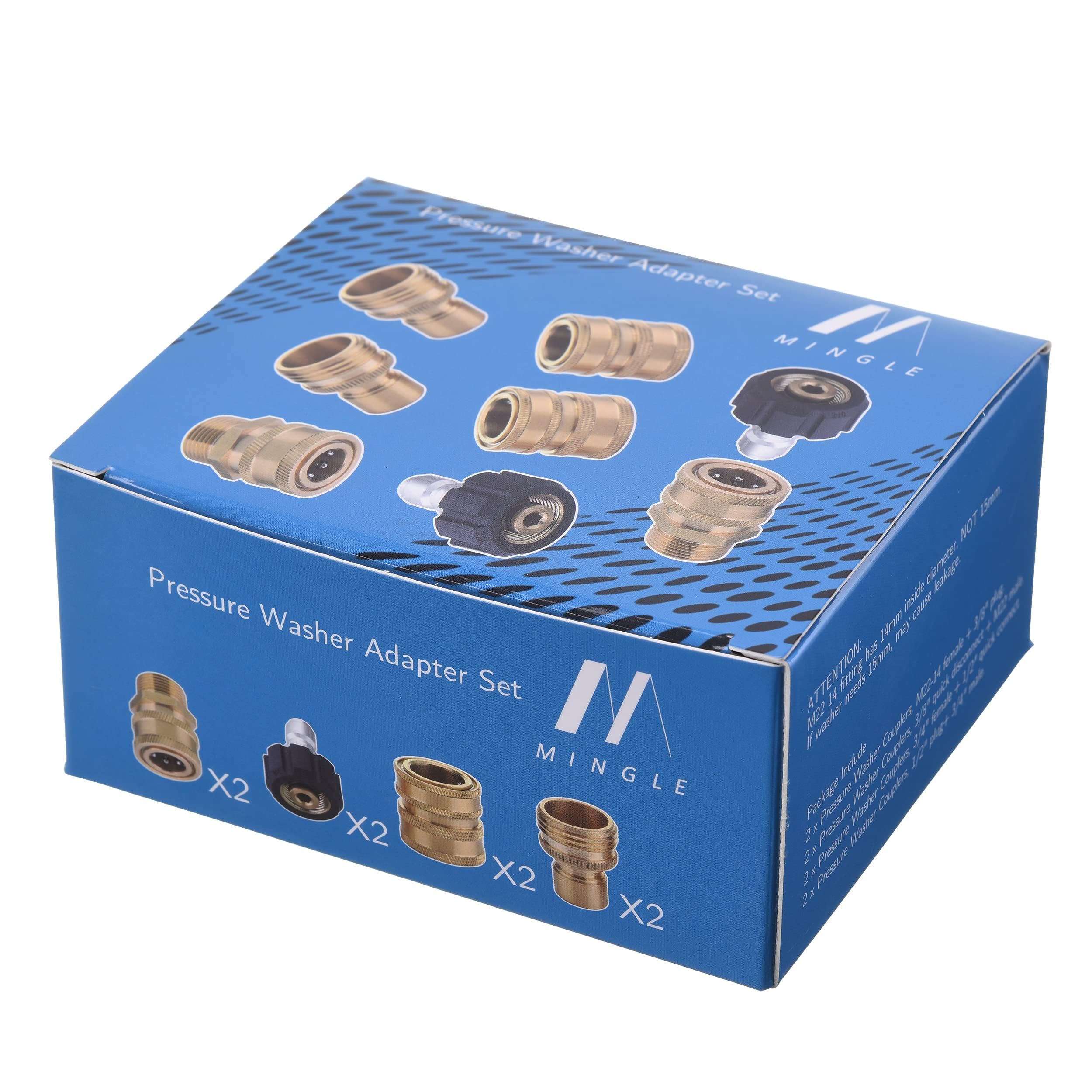 M MINGLE Lot de 8 Adaptateurs pour Nettoyeur Haute Pression, Kit à Déconnexion Rapide, Pivotant M22 vers Raccord Rapide 3/8'' (9,5 mm), 3/4'' (19 mm) vers Déconnexion Rapide