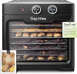 Septree Desidratador De Alimentos Comercial Grande Com 8 Bandejas, 8 Bandejas De Aço Inoxidável Com Capacidade Para 4,5 Kg De Carne Crua Com Espaço De Secagem De 2,7 M², Temporizador De 24 Horas, Co