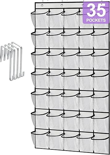 Organizador de zapatos de 35 bolsillos grandes sobre la puerta, estante de zapatos colgante de tela Oxford extra resistente para armario de puerta,