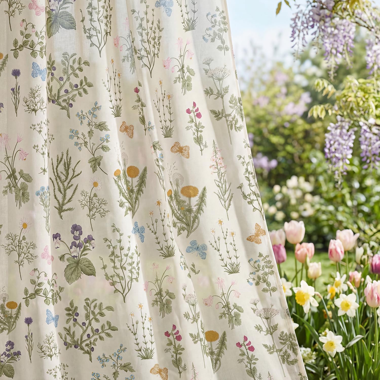 Horaldaily Spring Sheer Curtains for Living Room and Bedroom, Watercolor Wildflowers Floral Window Curtains, Holiday Window Drapes Decor, 52" W x 84" L, Set of 2 Curtain Panels