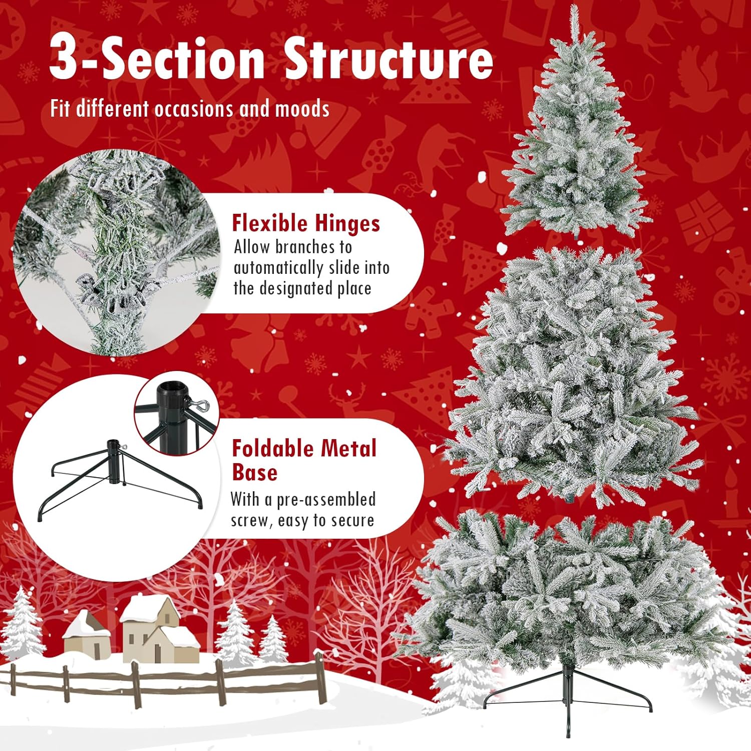 DORTALA 7FT Pre-lit Half Christmas Tree, Snow Flocked 1/2 Corner Flat Back Xmas Tree with 852 Branch Tips, 240 Warm White & Multicolored LED Lights, Remote for Home Holiday Decor