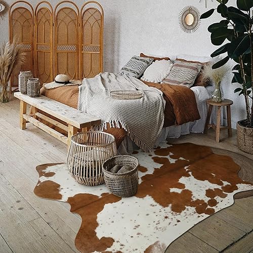 Miniatura 6 de Alfombras de piel de vaca sintética, 5.2 x 6.2 pies, alfombra grande con estampado de vaca para sala de estar, dormitorio, alfombra de decoración
