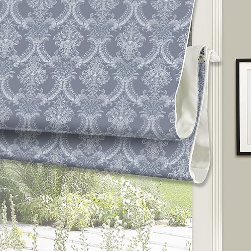 Sunbox Persianas romanas sin cordón, de tela lavable, persianas romanas opacas para ventanas, puertas francesas, cocina, patrón floral en damasco