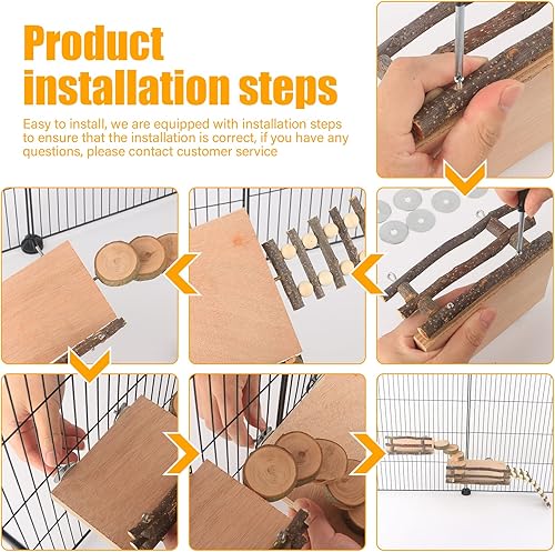 Miniatura 4 de Juguetes de escalada para hámster de madera natural de dos niveles (fijos con 4 tornillos) plataforma de actividades de juego de hámster, juguetes