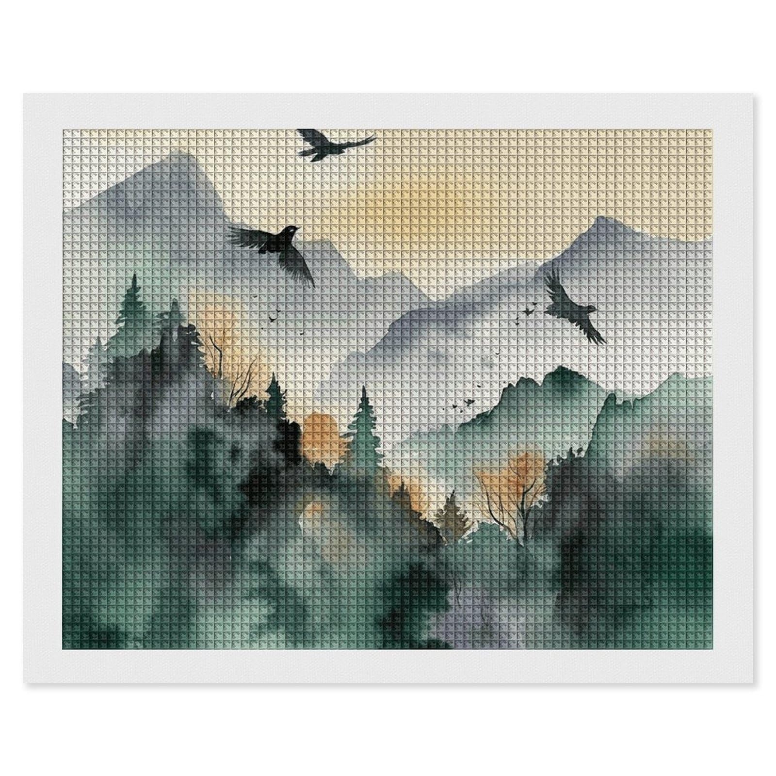 Diamond Painting Kits for Adults - DIY Diamond Art Kits for Beginners - Full 5D Paint Drill Diamond Dots Paintings- Mountain Birds Watercolor Diamonds Pictures Gem Art and Craft Wall Decor 16"x20"