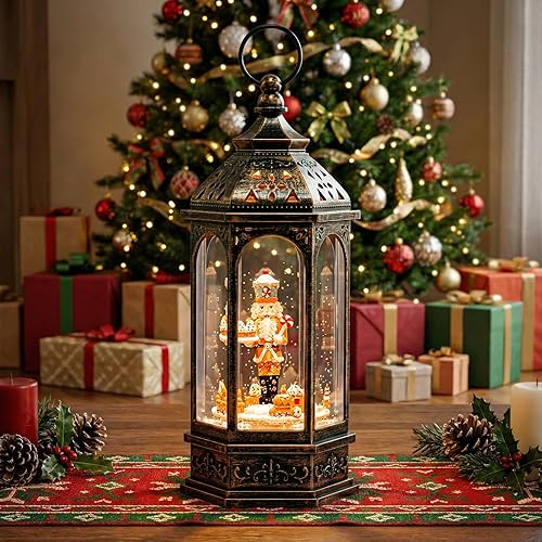 Miniatura 4 de Linterna de globo de nieve de Navidad de 12.3 pulgadas, tren de hombre de jengibre que gira alrededor del cascanueces de pan de jengibre con música,