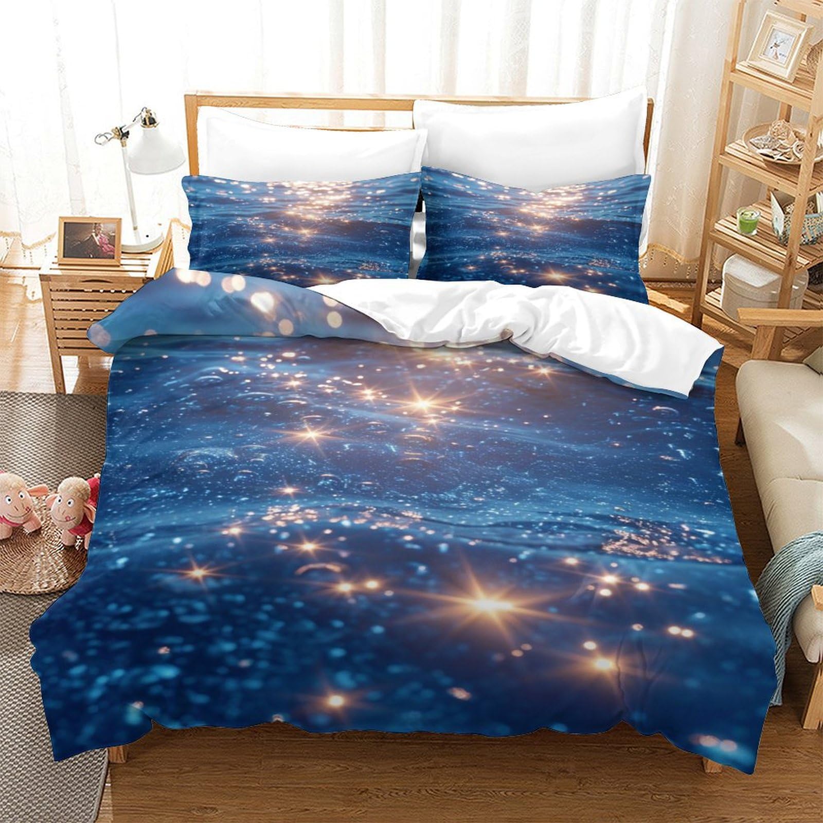 P1s9u7w5y Water Ripple-4 3D Printed Starry Night Scenery Microfiber Duvet Cover Set 3Pcs Soft Galaxy Bedding Set King（220X240cm）