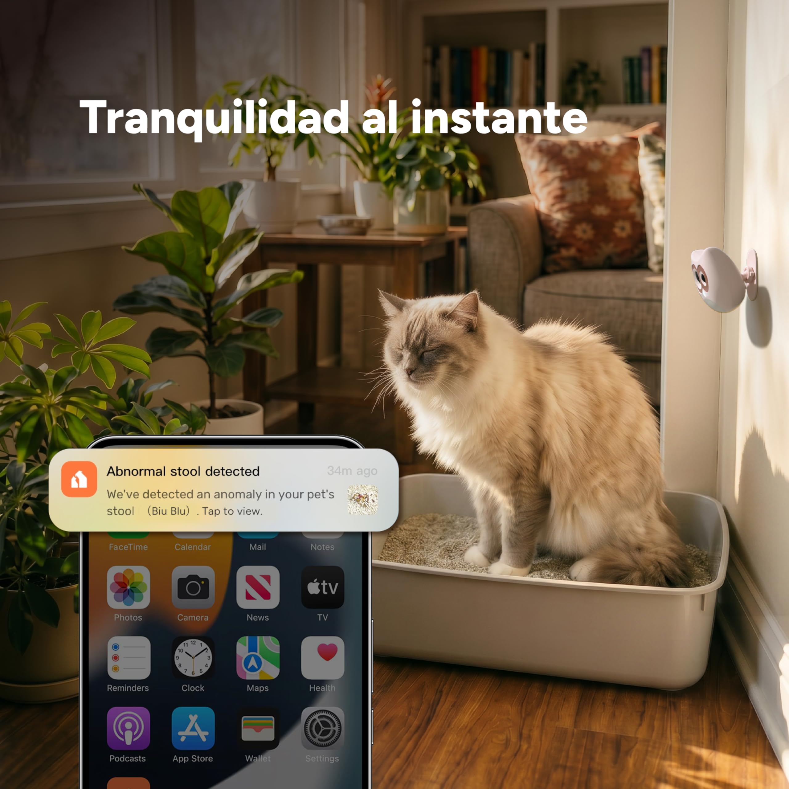 LitterLens Cámara para Arenero con App, Monitorización de Salud con IA y Alertas, Seguimiento de Orina y Heces, Reconocimiento Multi Gato, Compatible con Todo Tipo de Areneros (Rosa)