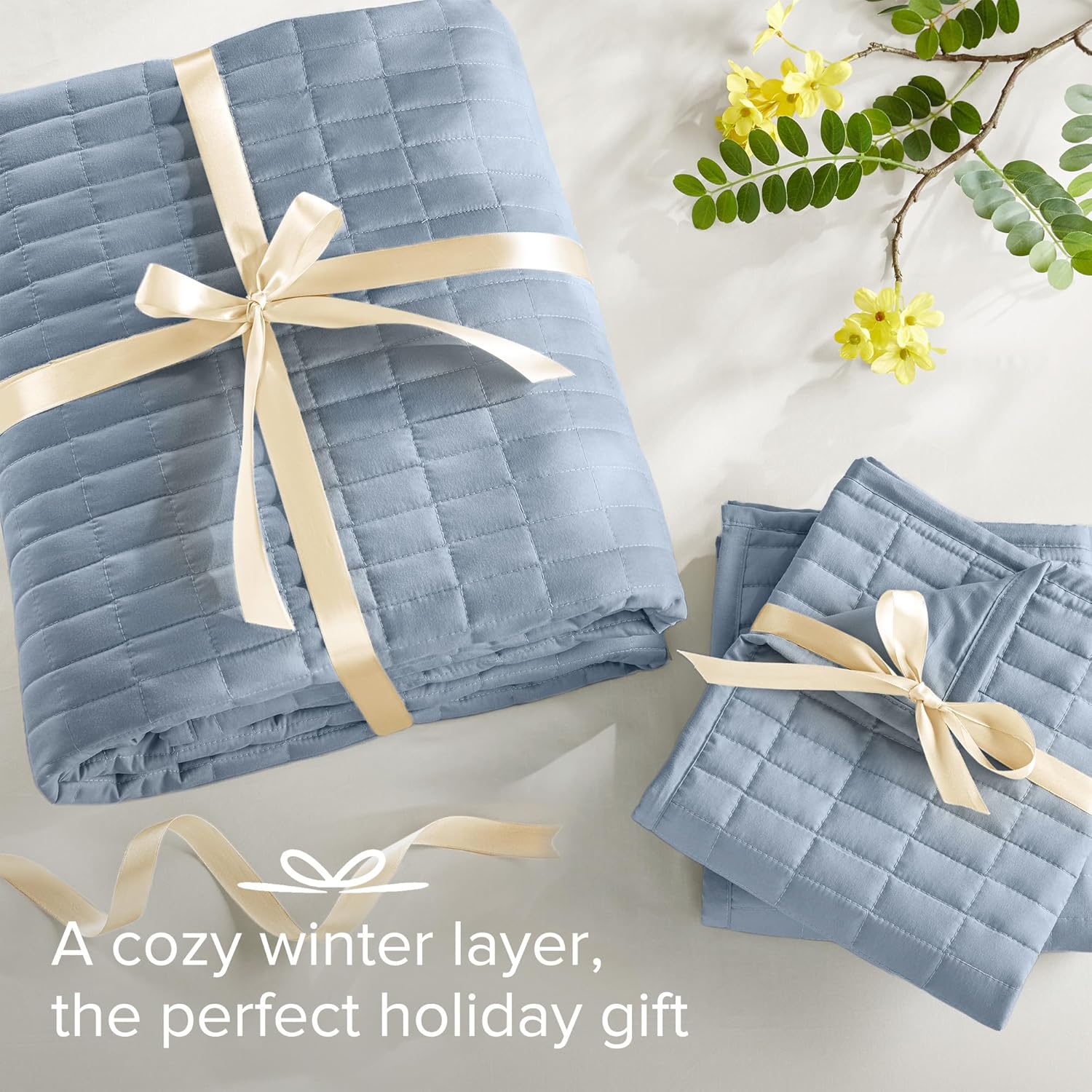 Comfort Spaces Kienna Quilt Set- Double Sided Stitching Design Summer Blanket, Lightweight, Soft, All Season Bedding Layer, Matching Sham, Blue, Coverlet Full/Queen(90"x90") 3 Piece - Image 7