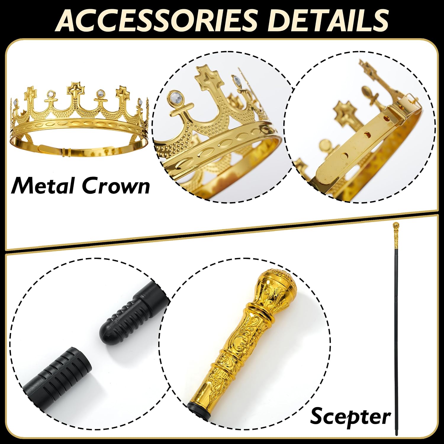 King Costume for Men Women,King Queen Cape with Crown,Scepter