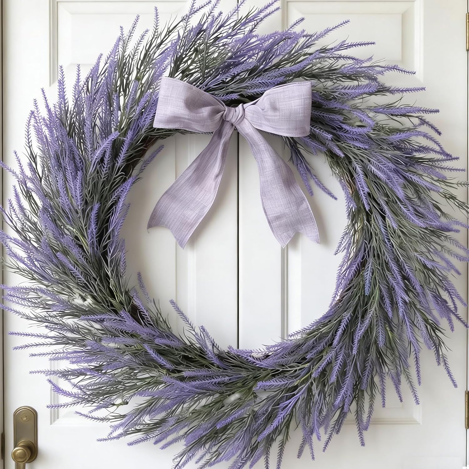 26 Inch Spring Summer Large Lavender Wreath for Front Door, Soft Touch Plastic Purple Flower Wreath for All Seasons, Big Everyday Floral Wreaths for Indoor Outdoor, Rustic Farmhouse Home Decor