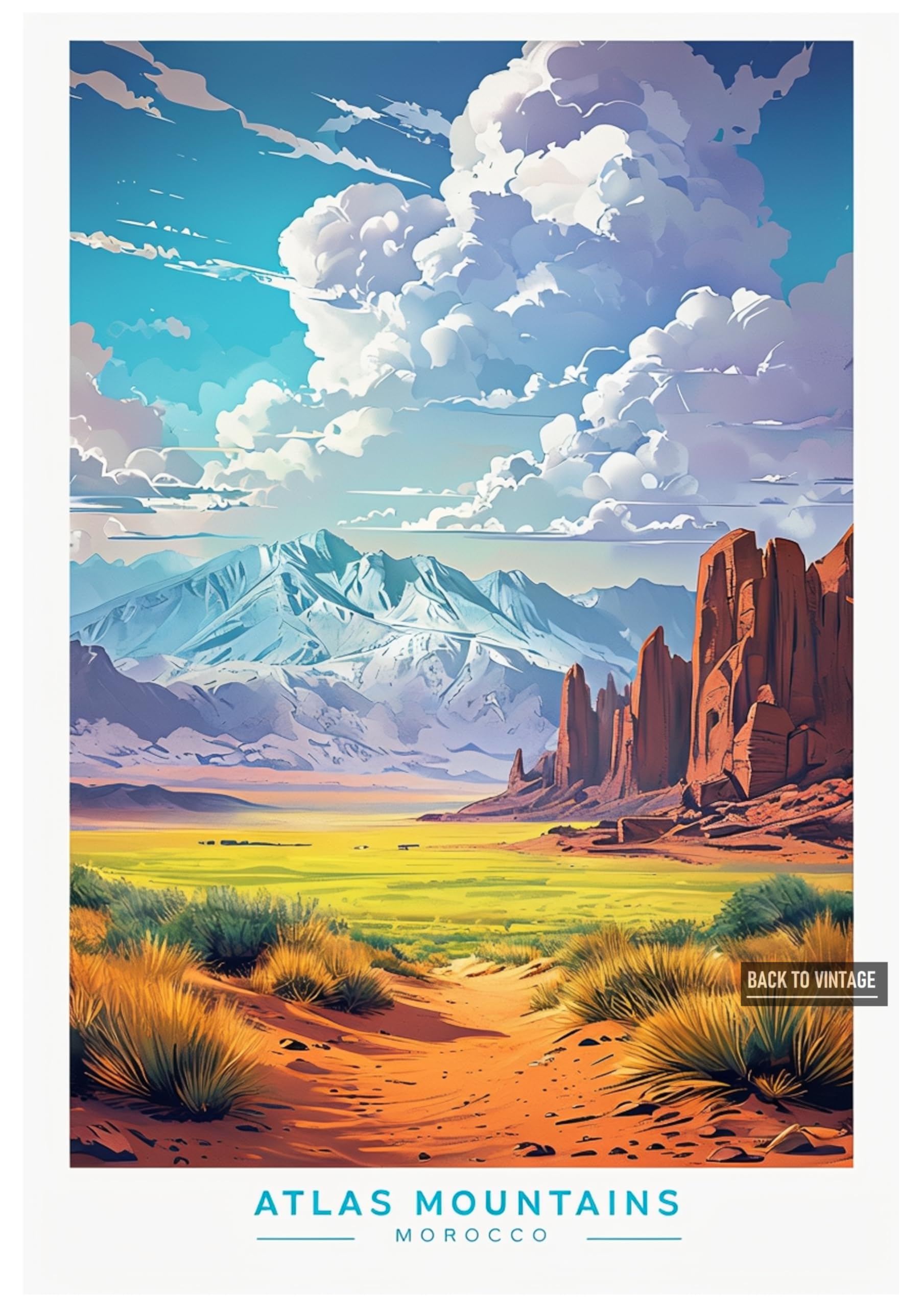 ATLAS MOUNTAINS - Vintage African Travel Poster A4 Safari Print Retro Wall Art for Nature Lovers Home Office or Wanderlust Inspired Interiors
