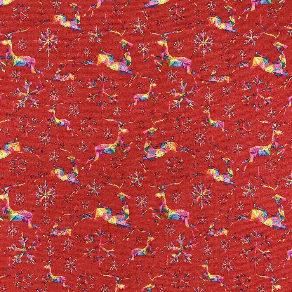 100% Cotton Christmas Fabric Material Sold By the Metre 140cm Wide - Rainbow Reindeer Red - CC342 - Half METRE โ image 1