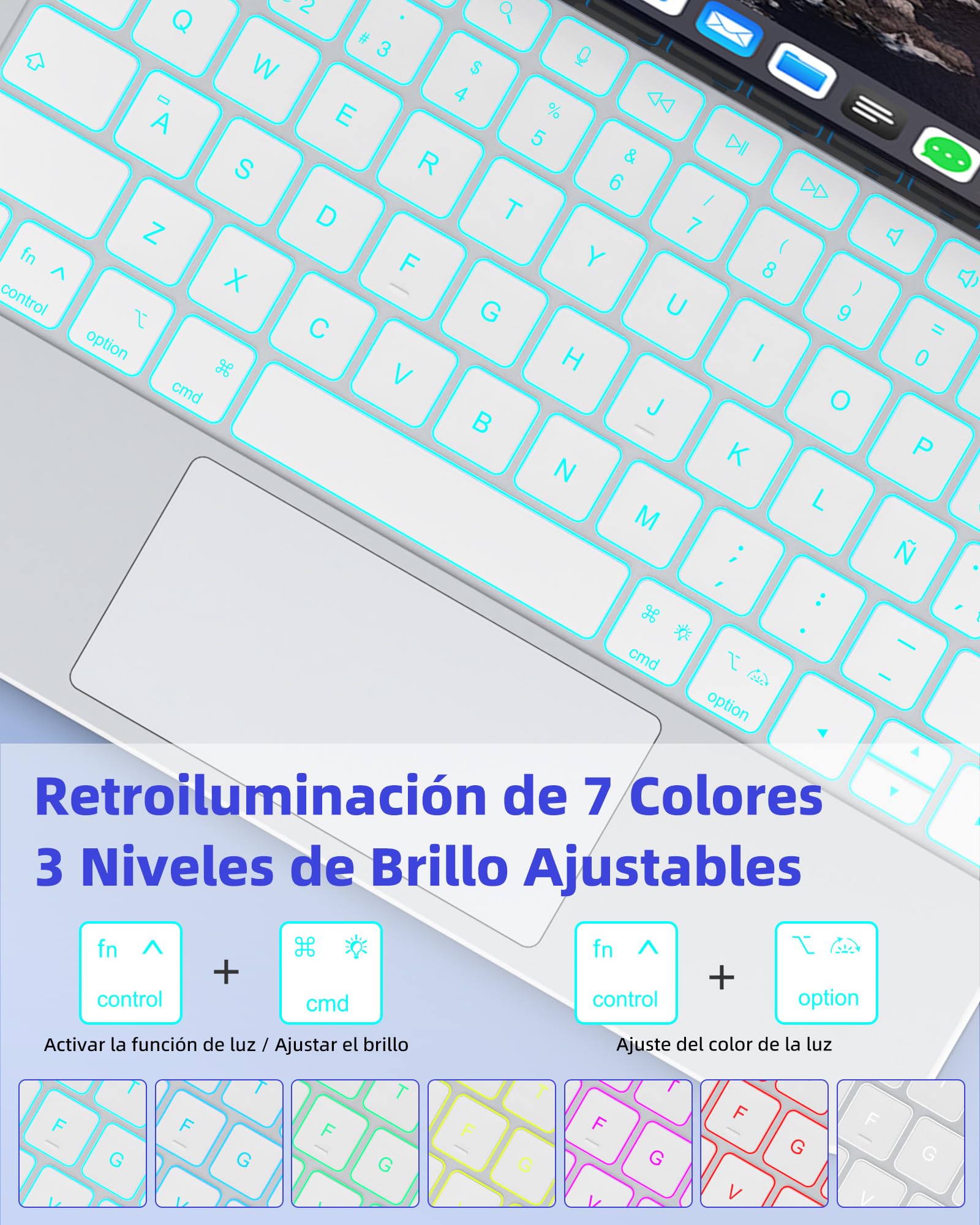 Bettdow Teclado para iPad Air 11" M4 2026/M3 2025/M2 2024, Español Ñ Ligera de Aleación de Aluminio Magnético Flotante Diseño Teclado con Trackpad para Air 5ª/4ª 10,9"/iPad Pro 11" 4ª/3ª/2ª/1ª,Blanco