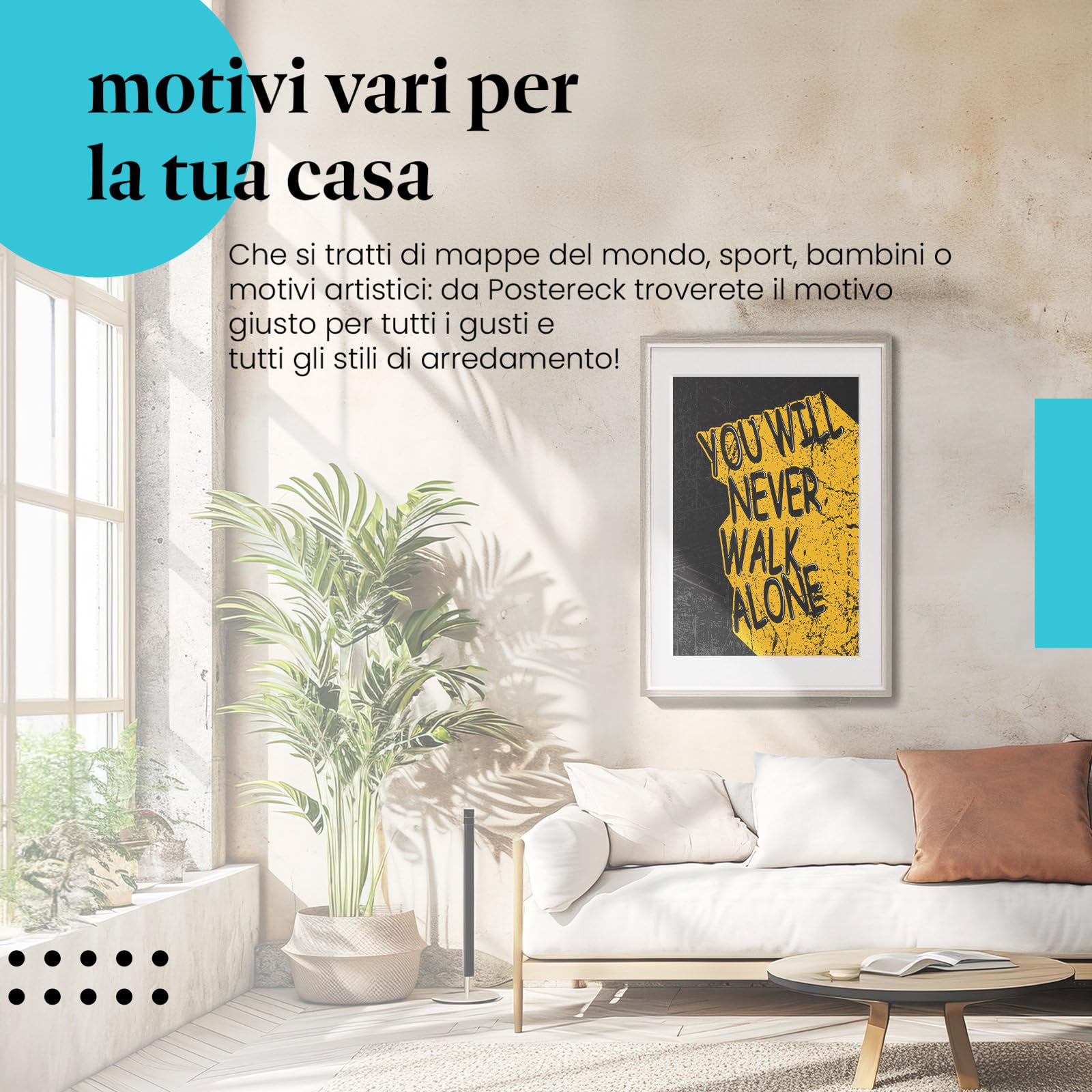 Postereck - 1982 - Poster, You Will Never Walk Alone motivazionale - Stampa con Scritta, Decorazione da Parete, Quadri, Ideen Regalo - Tela - 100,0 cm x 75,0 cm