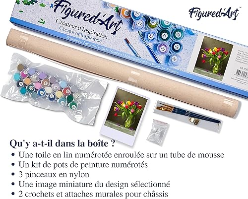 Vista 70 de Figured'Art - Juego de pintura por números, lienzo enrollado sin marco, para manualidades, para adultos, 16 x 20 pulgadas, jarrón de peonías
