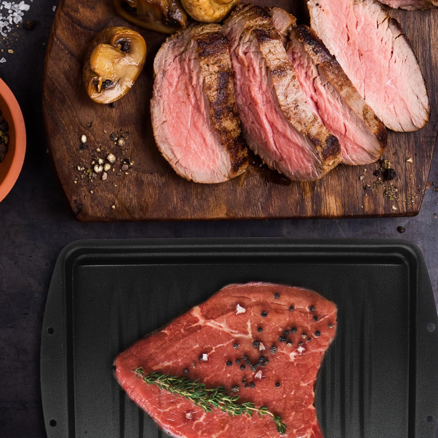 Non-stick Coated Iron Grill Pan Medium Thin Size Induction Cooker Compatible Outdoor Camping Bacon Cooking Tray