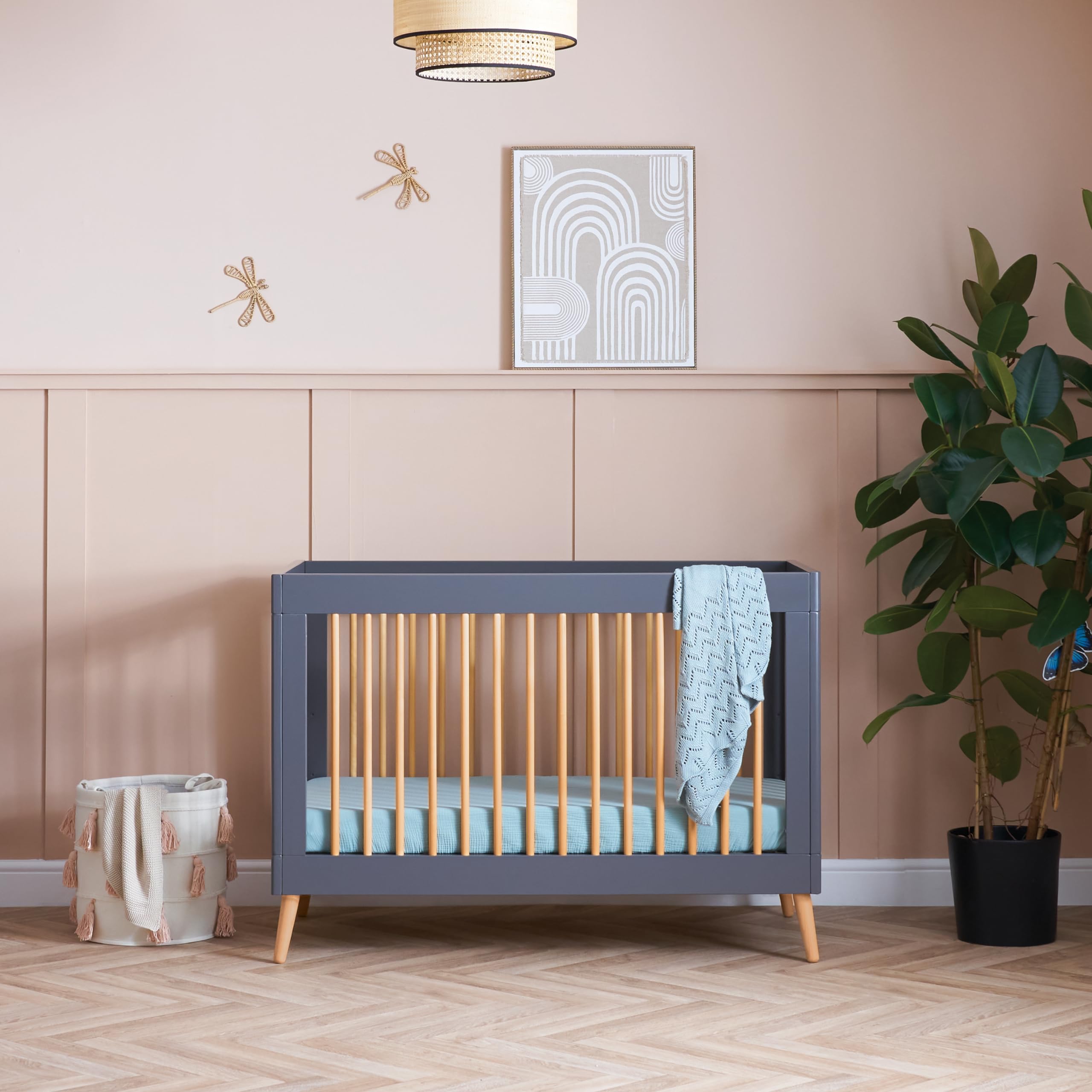 Obaby Maya Mini Cot Bed – Slate with Natural – Convertible Baby Cot
