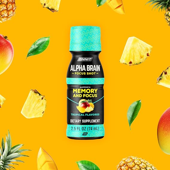 ONNIT Alpha Brain Focus Shot, Nootropic Energy & Focus Drink, Tropical, 6ct