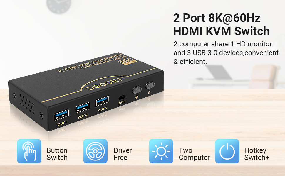 Switch KVM HDMI Dual Monitor 8K60Hz - 2 PC, 2 Monitor, USB 3.0, Supporto 4K120Hz, Controllo 2 Computer Con 1 Tastiera/Mouse, Include Cavi - Foto 6