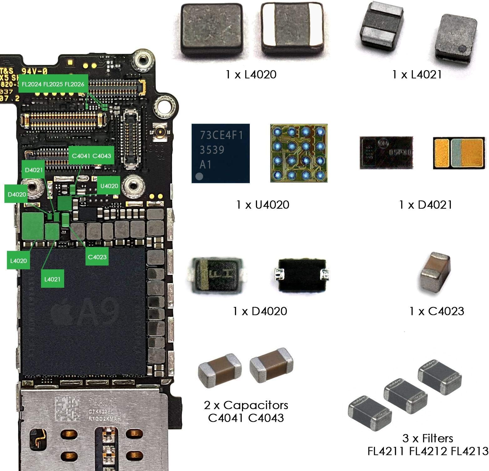 TechZone LCD Backlight Repair IC Coil Diode & Filters Full Kit for iPhone 6s & iPhone 6s Plus