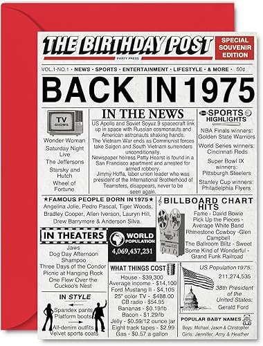 Tarjetas de cumpleaños número 49 para hombres y mujeres, periódico Back In 1975, tarjeta de decoración de cumpleaños 49 para ella, papá, mamá,