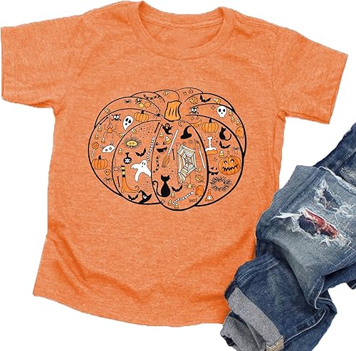 Toddler Boys Girls Halloween Shirts Pumpkin T Shirt Kids Short Sleeve Fall Tee Thanksgiving Tops