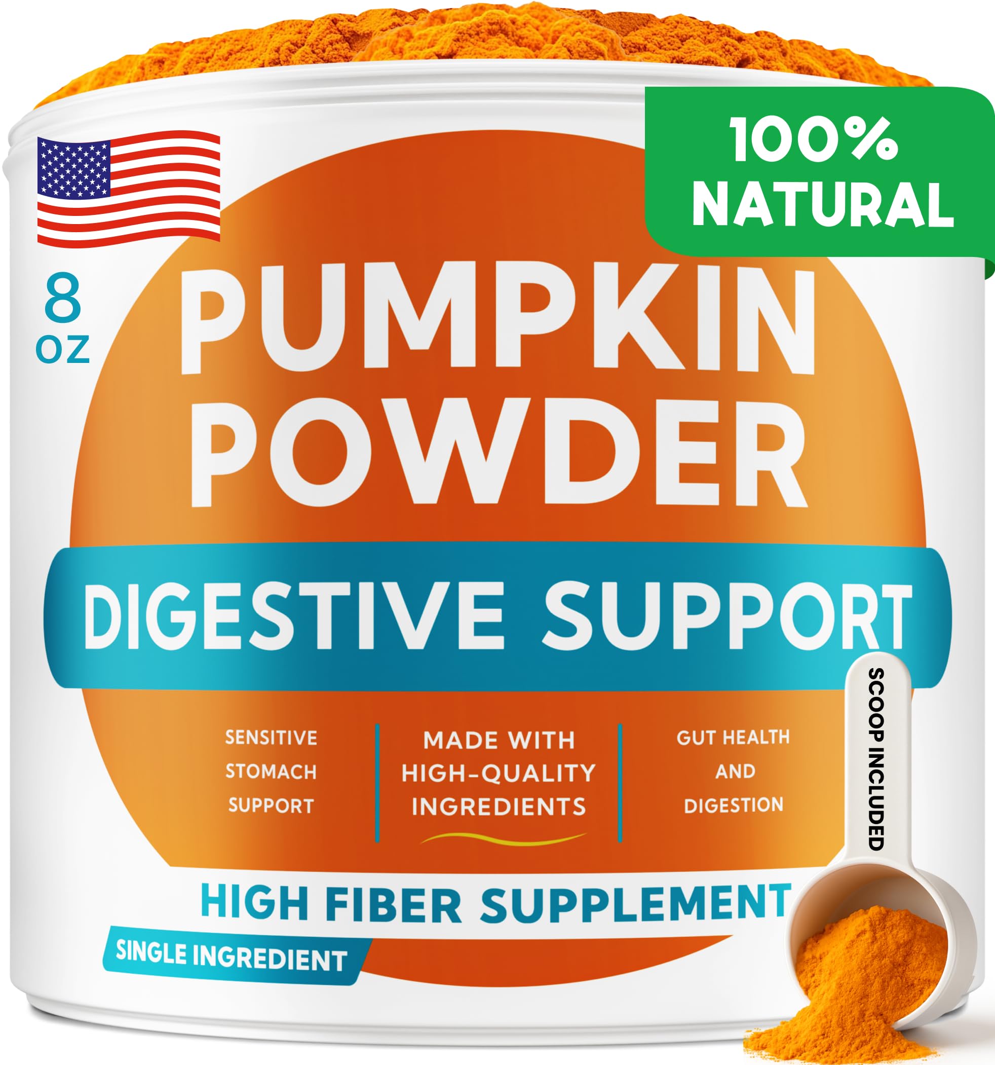Pumpkin Powder for Dogs - 8oz Powdered Supplement High Fiber for Dogs Stool Softener - Treat Diarrhea, Constipation, Upset Stomach, Food Sensitivity - Improve Digestion - PET_Supplies