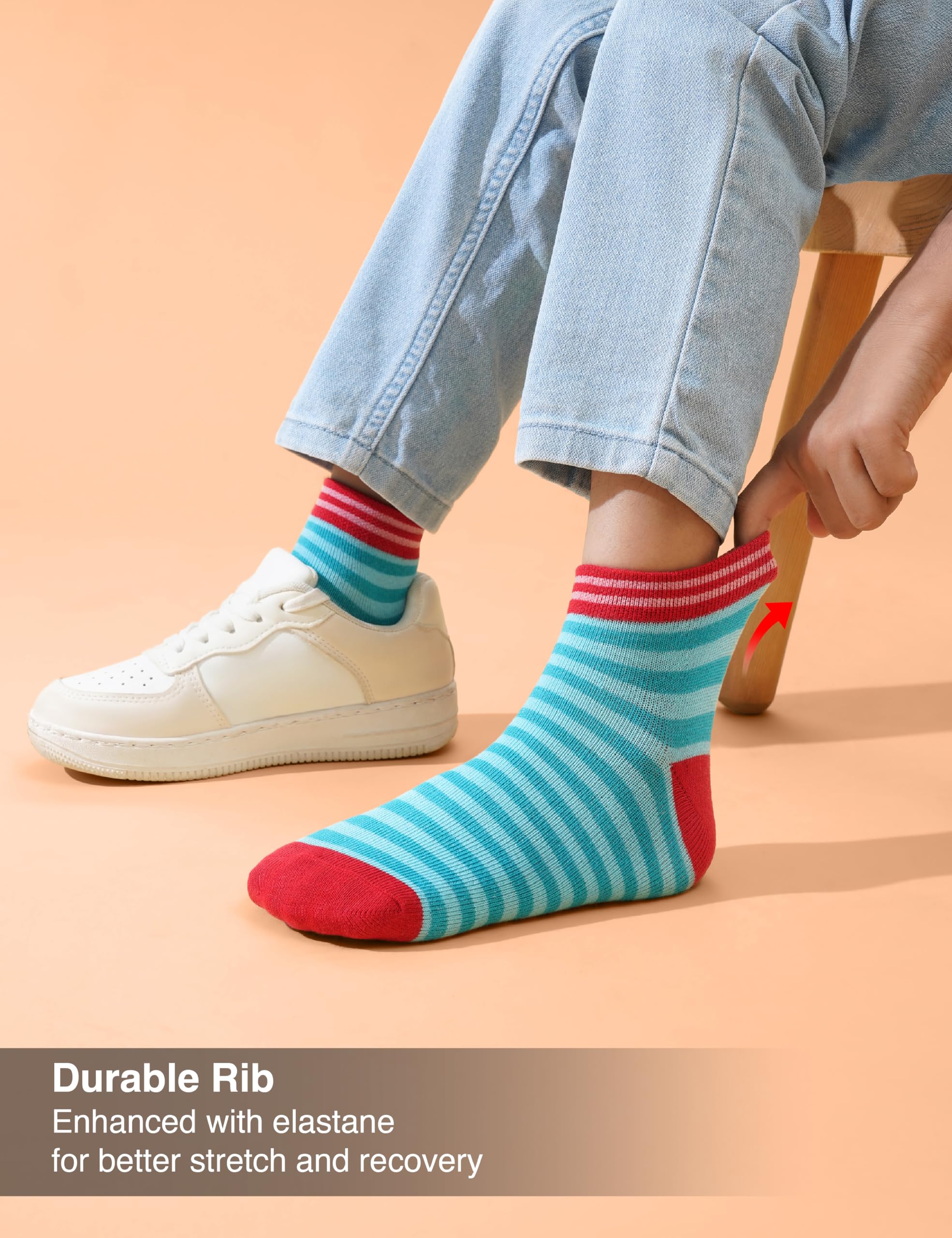 Amazon Brand - Symbol Kids Ankle Length Cotton Socks (Unisex)_KD-SCU-SS25-201_3 Blue + 1 White + 1 Green + 1 Sky Blue_9-11 Years 4