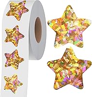 Vista 12 de 500 calcomanías holográficas de estrellas azules, calcomanías autoadhesivas de papel metálico con purpurina, calcomanías reflectantes de estrellas