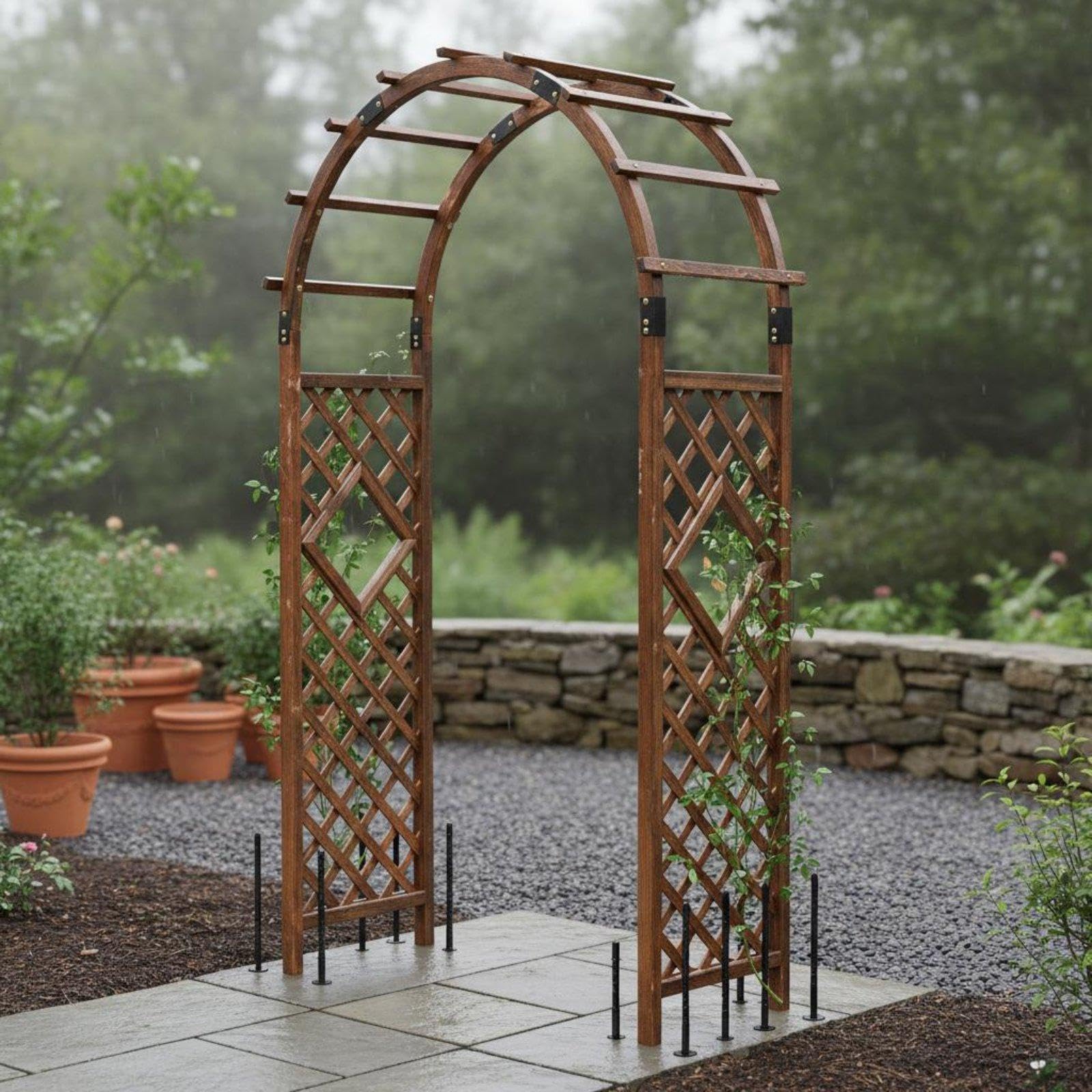Wooden Garden Arbor Anti-Rust-Resistant Outdoor Garden Lattice Archway Weather Resistant Climbing Plant Archway for Gardeners, Yard Entryway 140CM Null Spray Paint-image-25