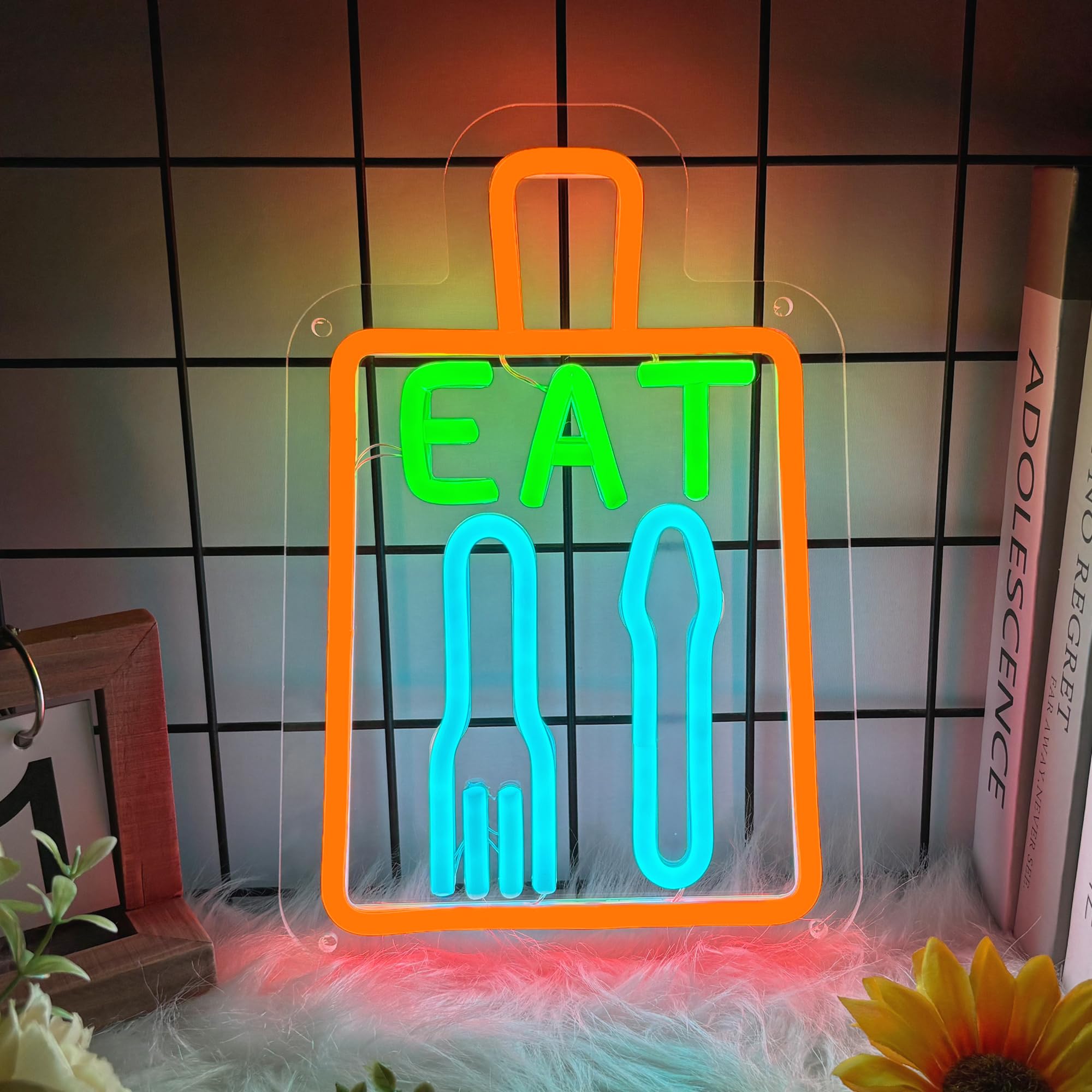 Eat Neon Sign Dimmable Restaurant Order Led Light for Wall Decor Kitchen Decor Usb Powered Business Neon Light for Restaurant Store Snack Shop Fast Food Sign