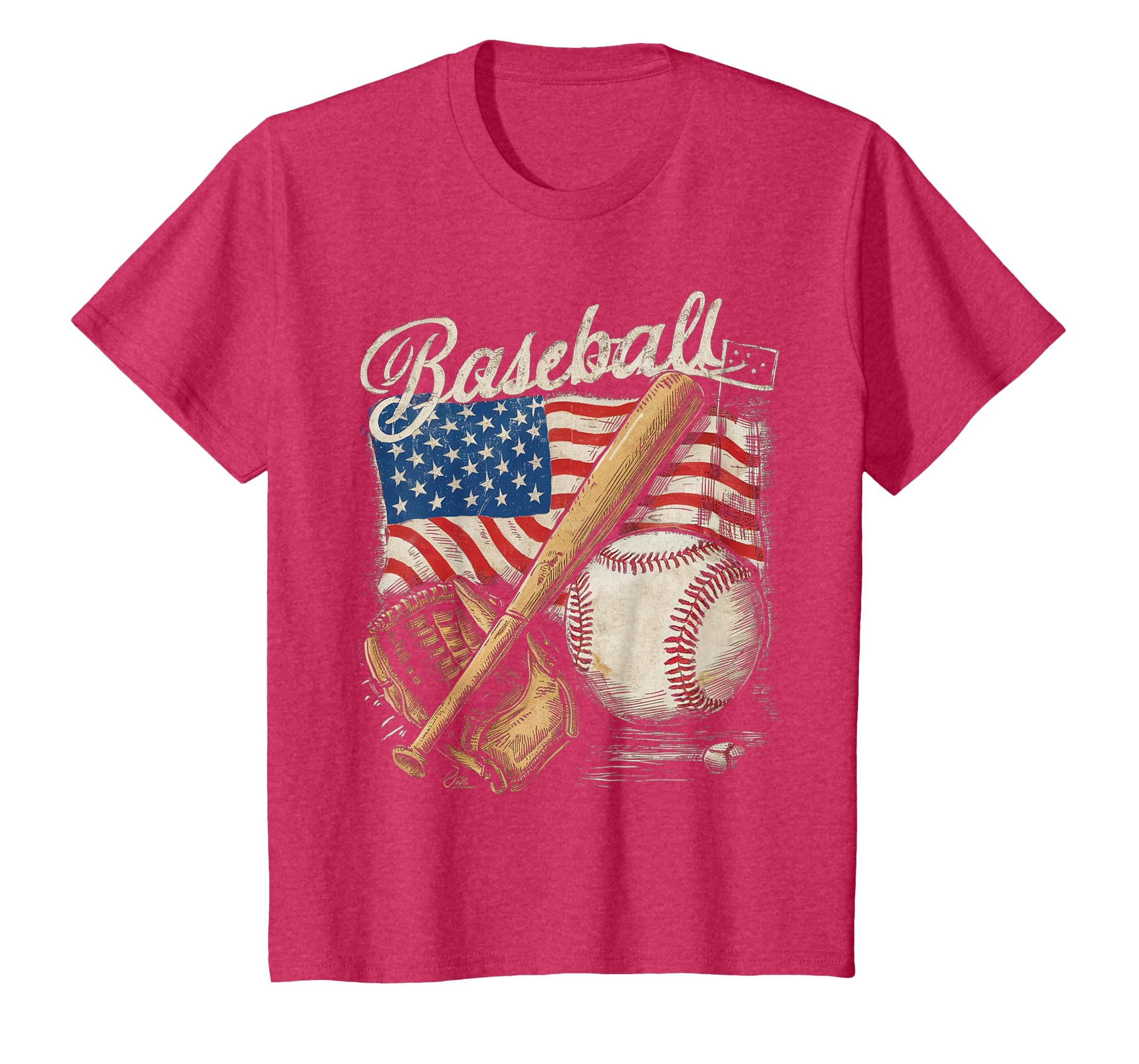 American Flag Baseball Player Bat Fan Catcher Pitcher USA T-Shirt