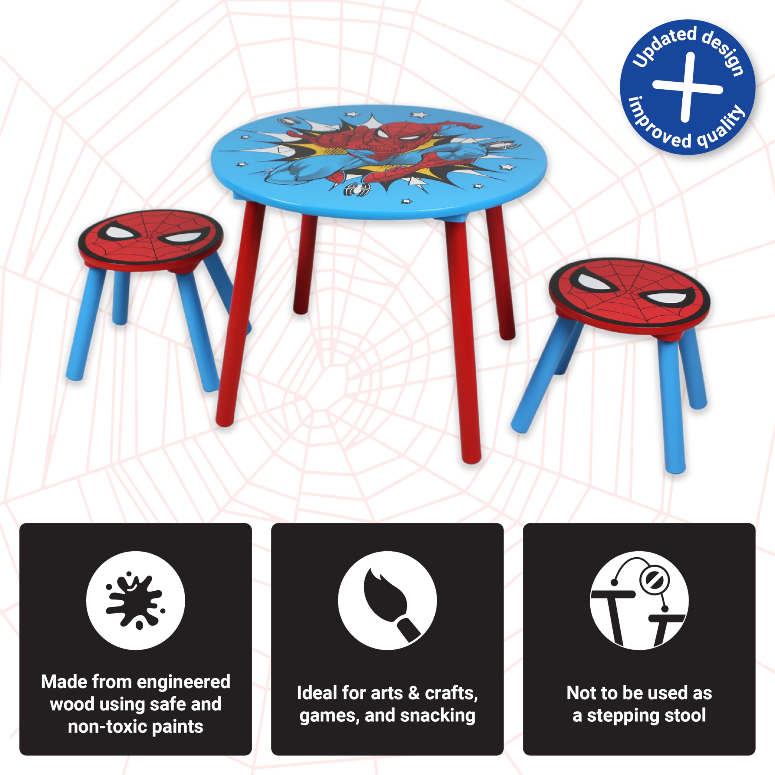 Disney Marvel Spider-Man Table and Stool Set for 2, Holds up to 30kg per stool, Perfect for Playtime and Activities, Small - Image 4