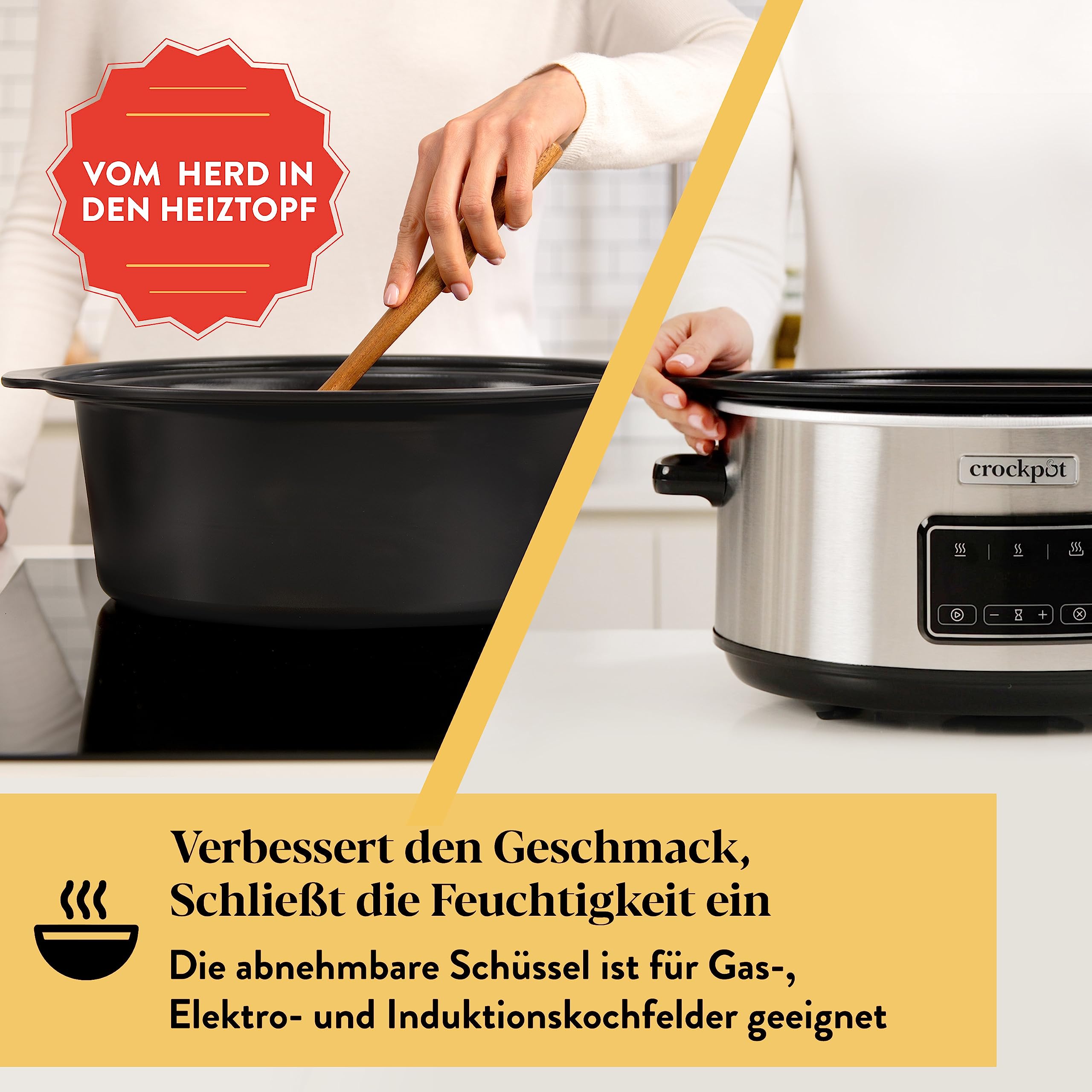 Crockpot Sizzle & Stew Digital-Schongarer Slow Cooker | 3,5 l (3-4 Personen) | Abnehmbare induktionsgeeignete Schüssel für Fleisch und Gemüse | Edelstahl [CSC111X]