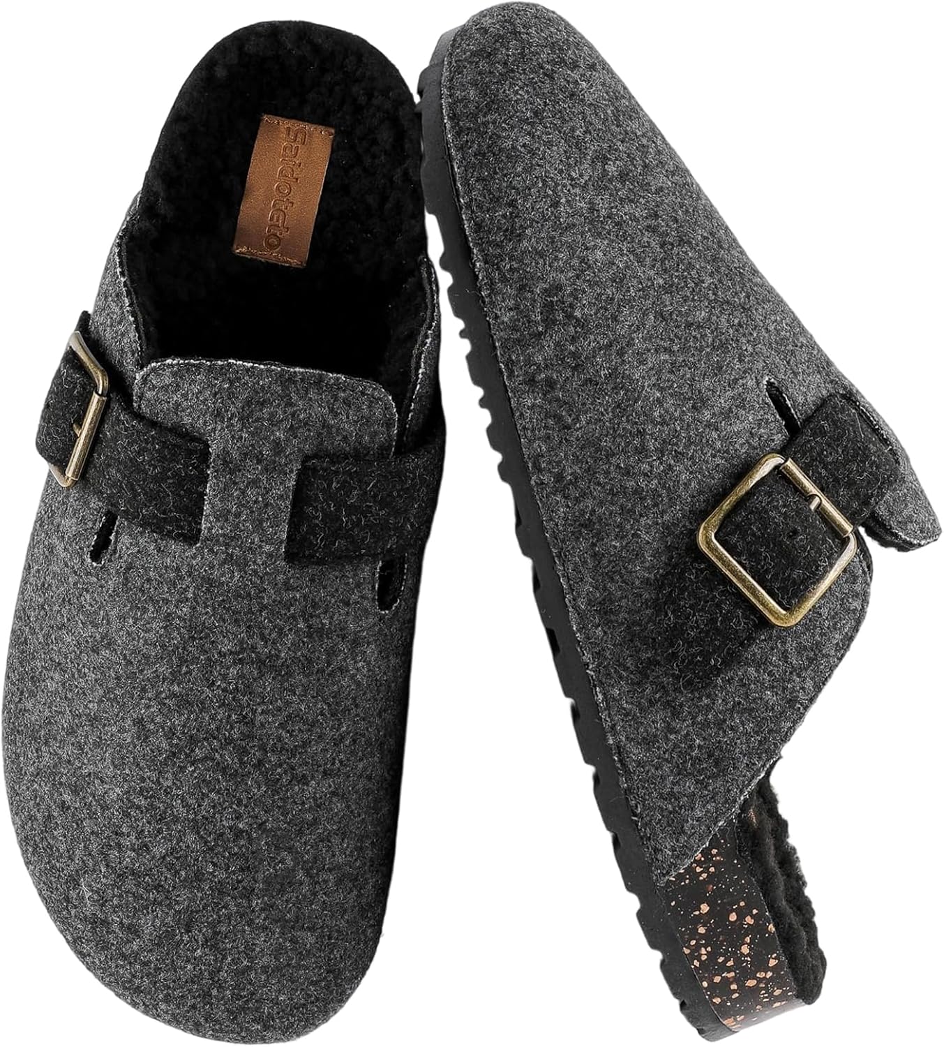 Saidoteto Men's Winter Fur Lined Clogs – Cozy Fuzzy Mules Slip-On House Slippers with Adjustable Buckle, Non-Slip Sole for Indoor & Outdoor Comfort