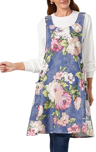 APRONNER Delantales ajustables con espalda cruzada para mujer con bolsillos de algodón y lino para cocinar y hornear