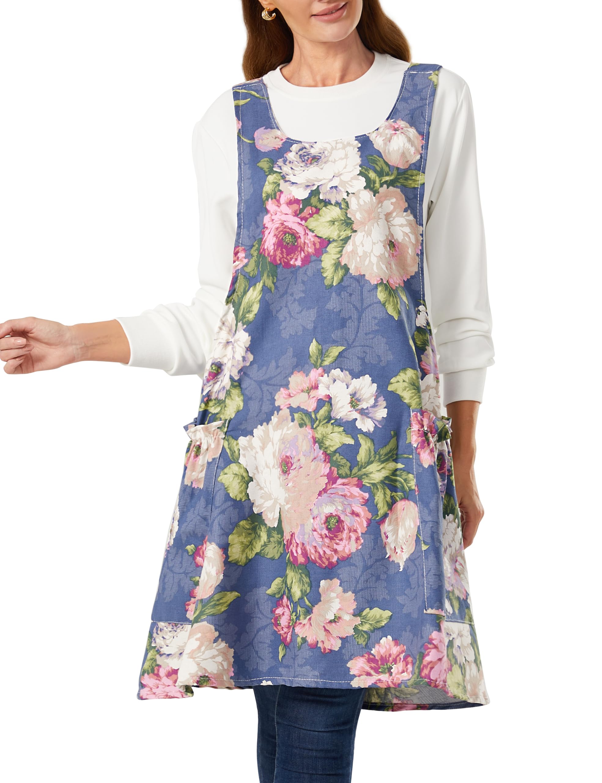 Cozy Adjustable Cross Back Aprons for Women with Pockets Cotton Linen Cooking Kitchen Baking