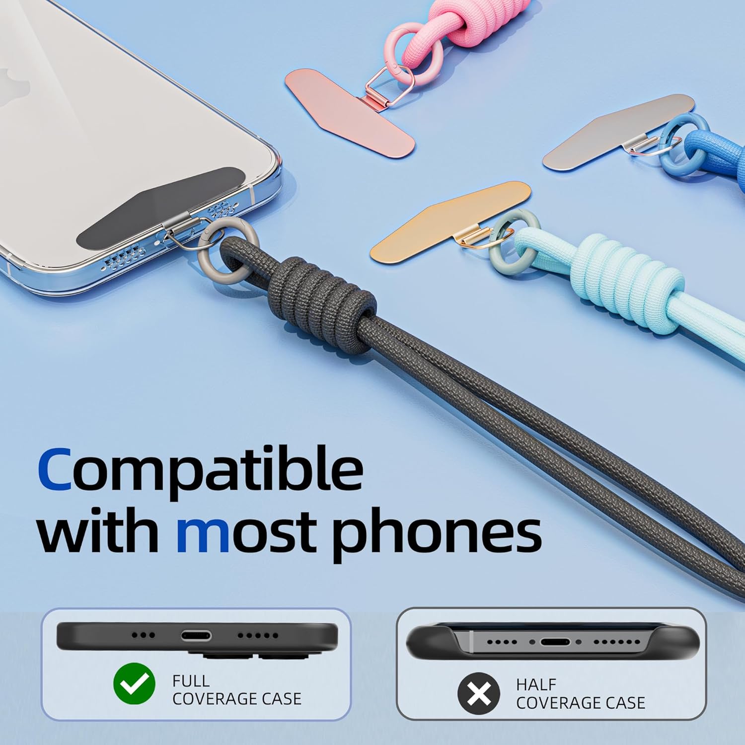 SURDOCA Phone Tether Tab Thin, 4 Pcs Phone Lanyard Tab Heavy Duty, Universal Phone Lanyard Patch Metal Triangular, Color: Silver thumbnail