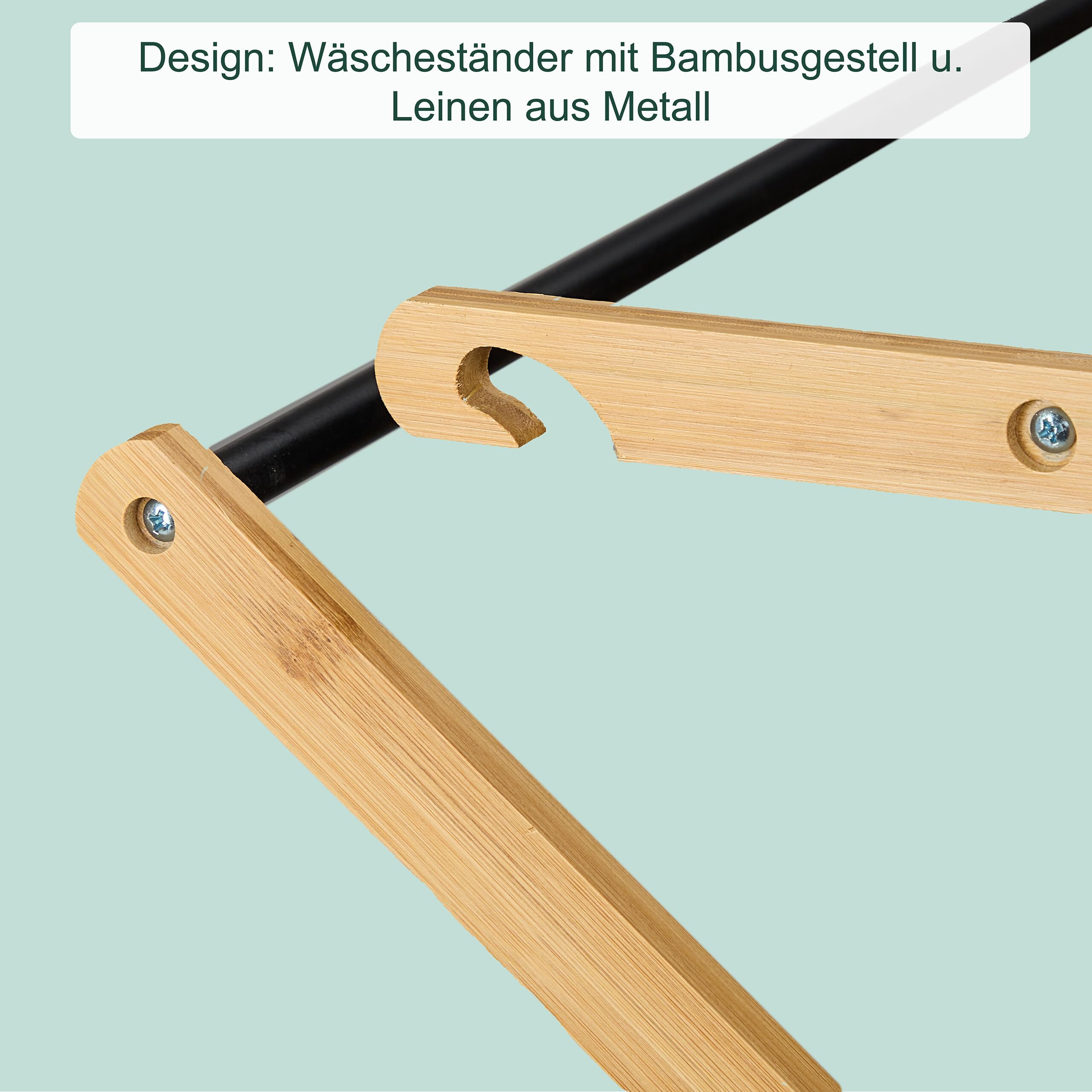 Relaxdays Wäscheständer, klappbar, 11 Stangen, HxBxT: 115 x 73 x 33 cm, Bambus, Metall, Turmwäscheständer, Natur/schwarz