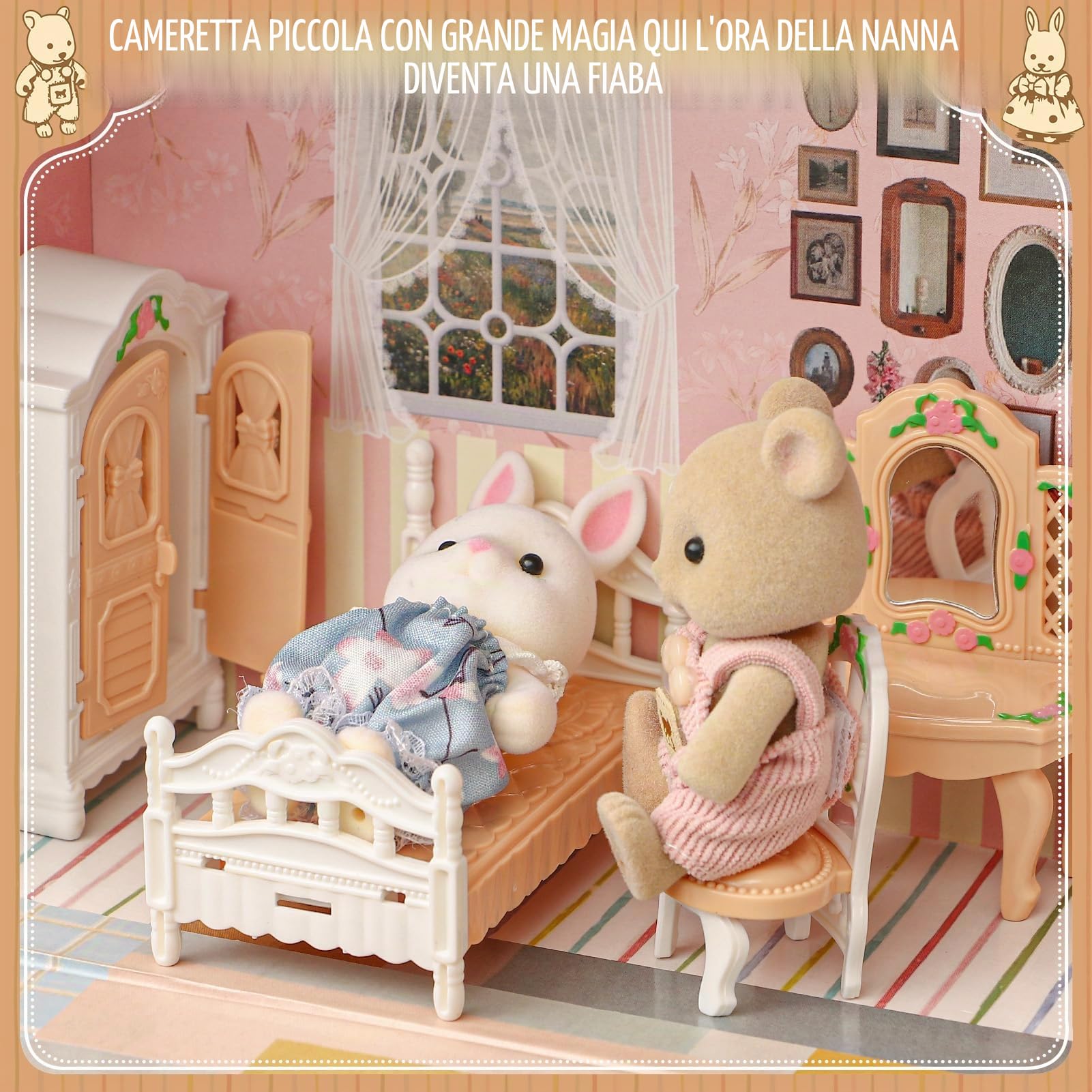 Casa delle Bambole Valigetta con Mobili Miniatura, Accessori Fai-da-Te e 2 Bambole Flessibili – Camera da Letto e Bagno – Gioco di Ruolo, Regalo di Compleanno o Natale per Bambini e Bambine 3+