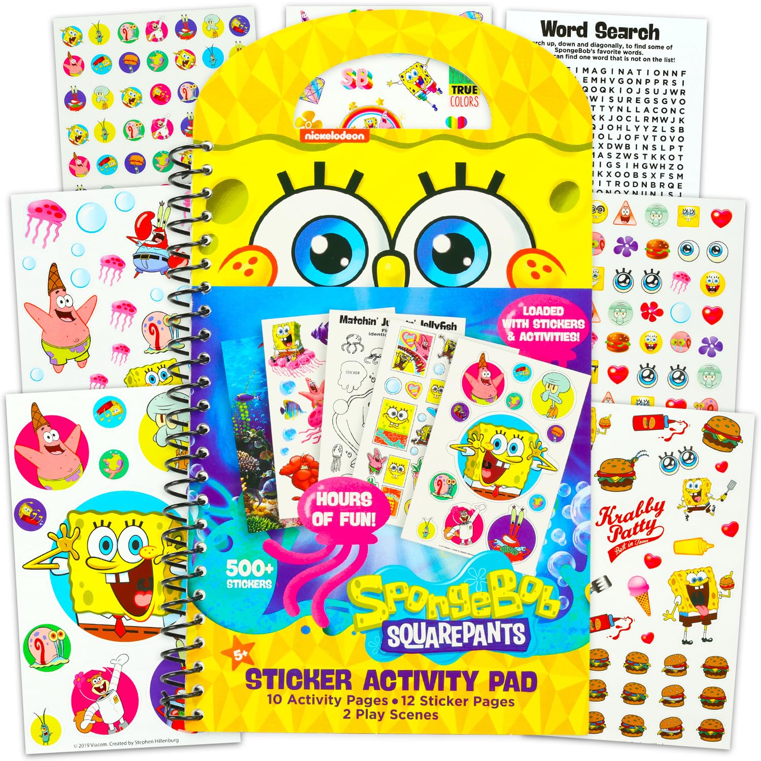 Spongebob Sticker-Aktivitätsbuch – Kunst- und Bastel-Set mit über 500 Aufklebern, Malseiten, Spielen, Puzzles, Zeichnen und mehr, Spongbob-Aktivitäten für Jungen, Mädchen, Kinder