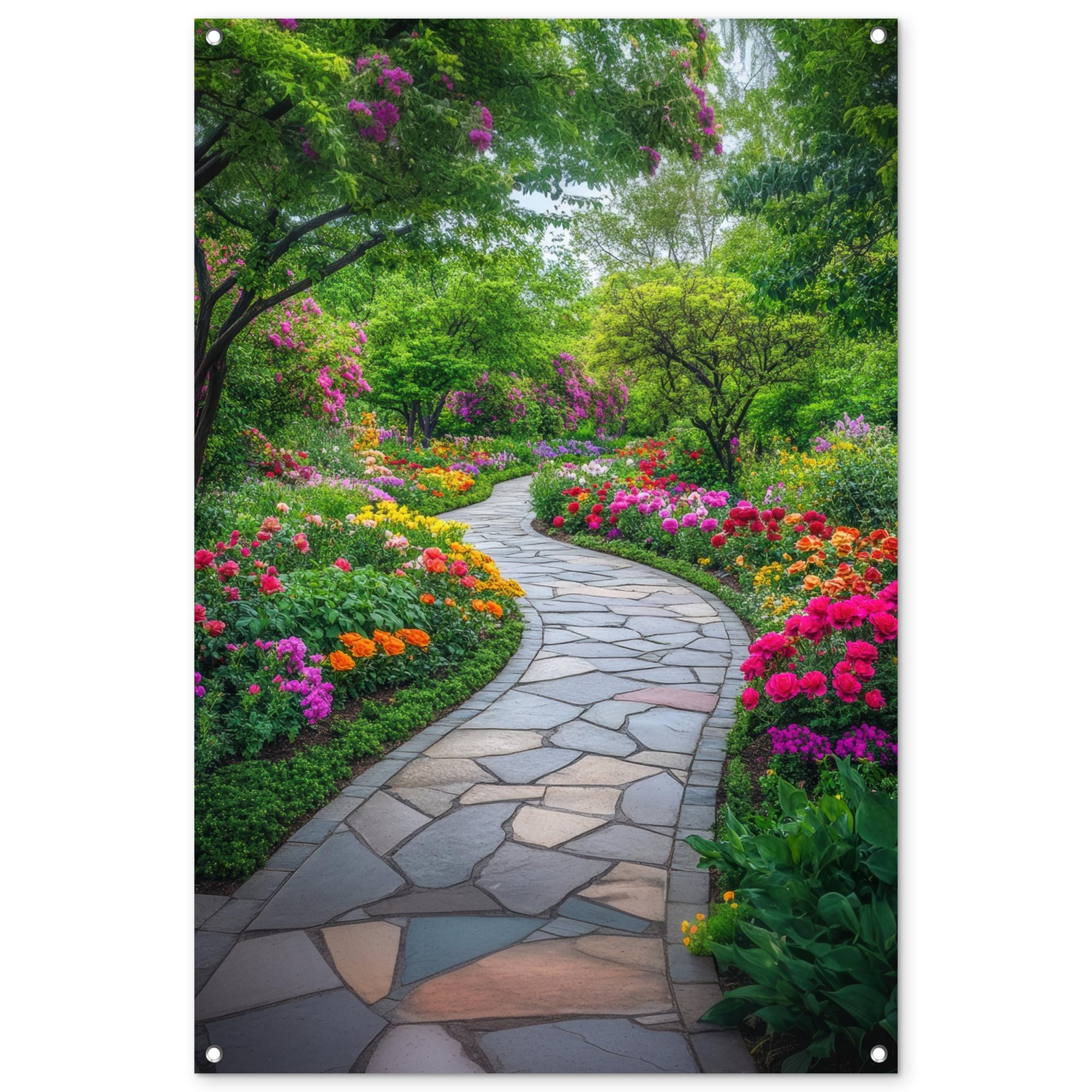MuchoWow© Gartenposter 80x120 cm Outdoor Bilder Gartendeko für draußen Wetterfest Garten Deko Banner Draußen Bild Garden Decoration Park - Blumen - Tulpenfeld - Sonnenuntergang