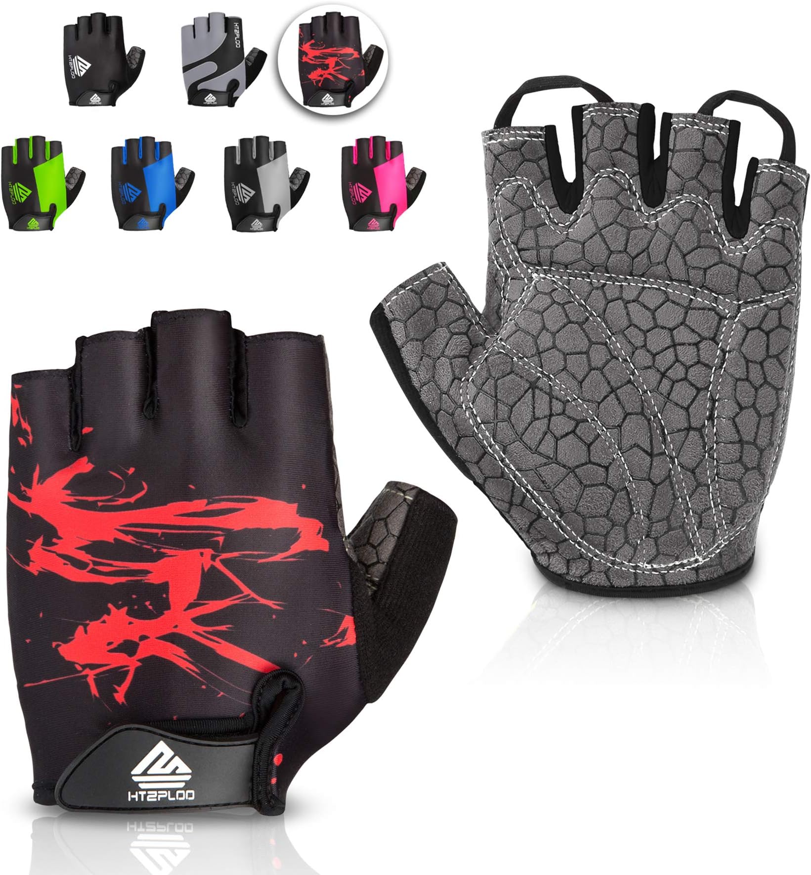 HTZPLOO Bike Gloves Cycling Gloves Biking Gloves for Men Women with Anti-Slip Shock-Absorbing Pad,Light Weight,Nice Fit,Half Finger Bicycle Gloves