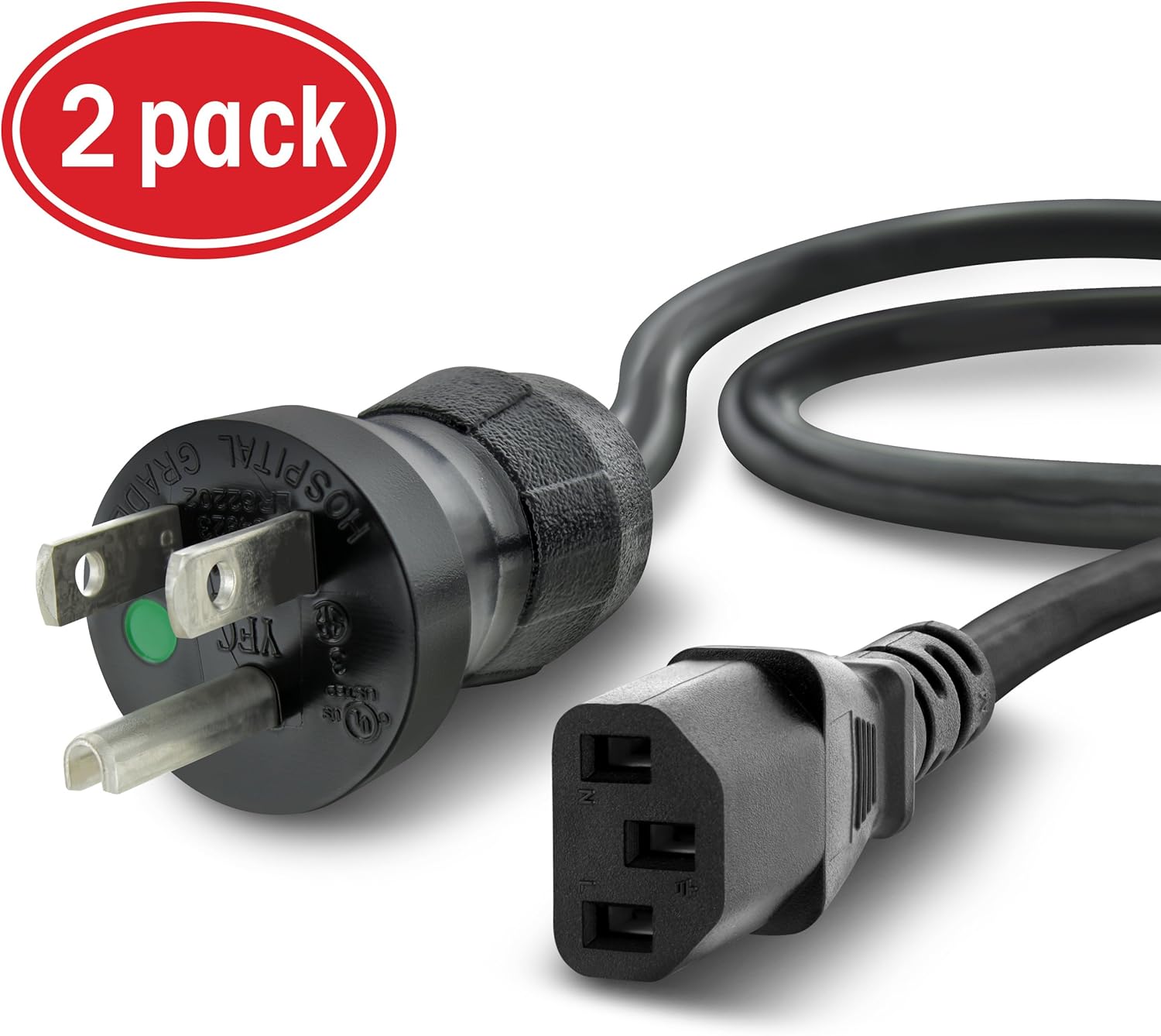 GearIT (5-Pack) 6 Feet 18 AWG Professional Hospital Grade Power Cord NEMA 5-15P to IEC320 C13 SJT Type Cable for Medical/Home/Office, Black