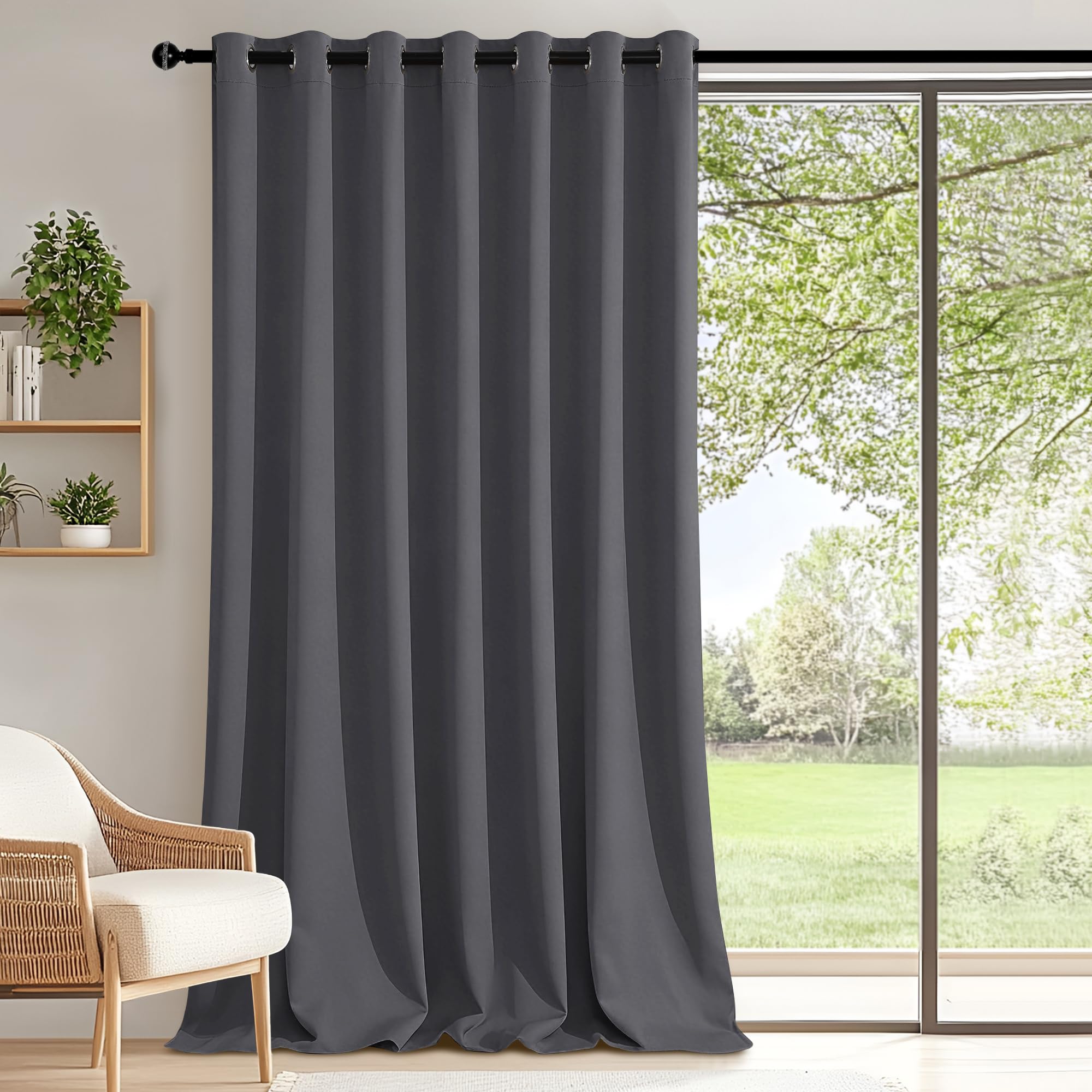 DWCN Divisor de habitaciones, cortinas térmicas extra anchas contra el frío, 210 x 200 cm, 1 pieza, cortinas con ojales, cortina opaca para salón, dormitorio, gris oscuro