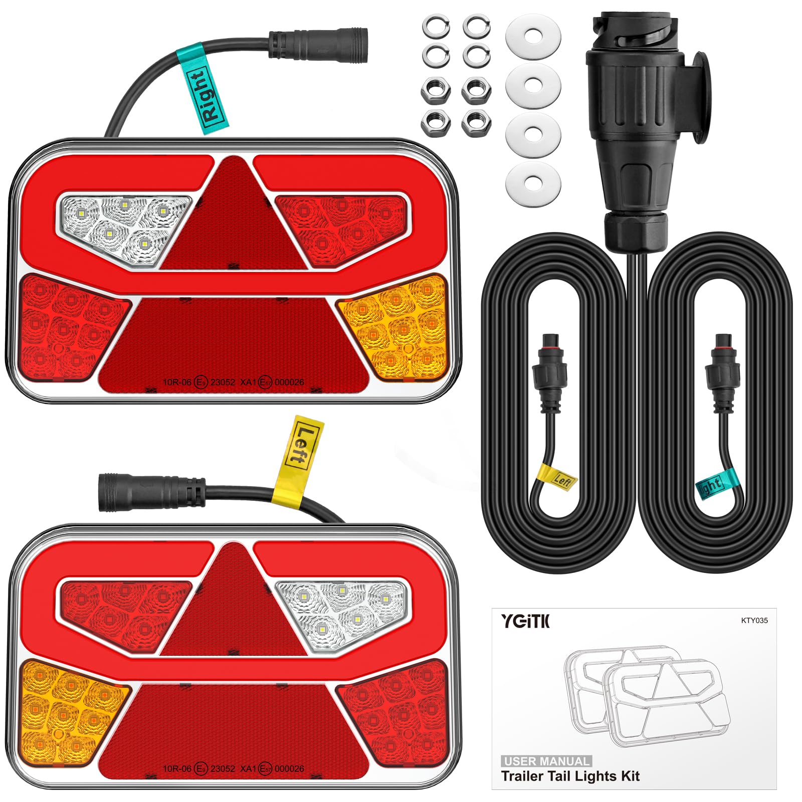 2 pcs Kit de Luces Traseras de Remolque, Pilotos Traseros Remolque | 13 pines con 6 Funciones y Cable 5.5m, Certificado E-mark para Camión Caravana Tractor Remolque (SIN luz de matrícula)